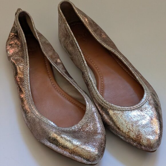 Great condition FRYE women's metallic Regina Ballet Flats Size 10 - Picture 2 of 13